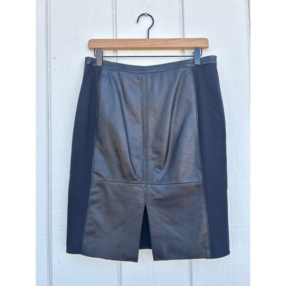 Halogen Black‎ Faux Leather Panel Pencil Skirt, Pockets, Size 8 Petite - Picture 2 of 4